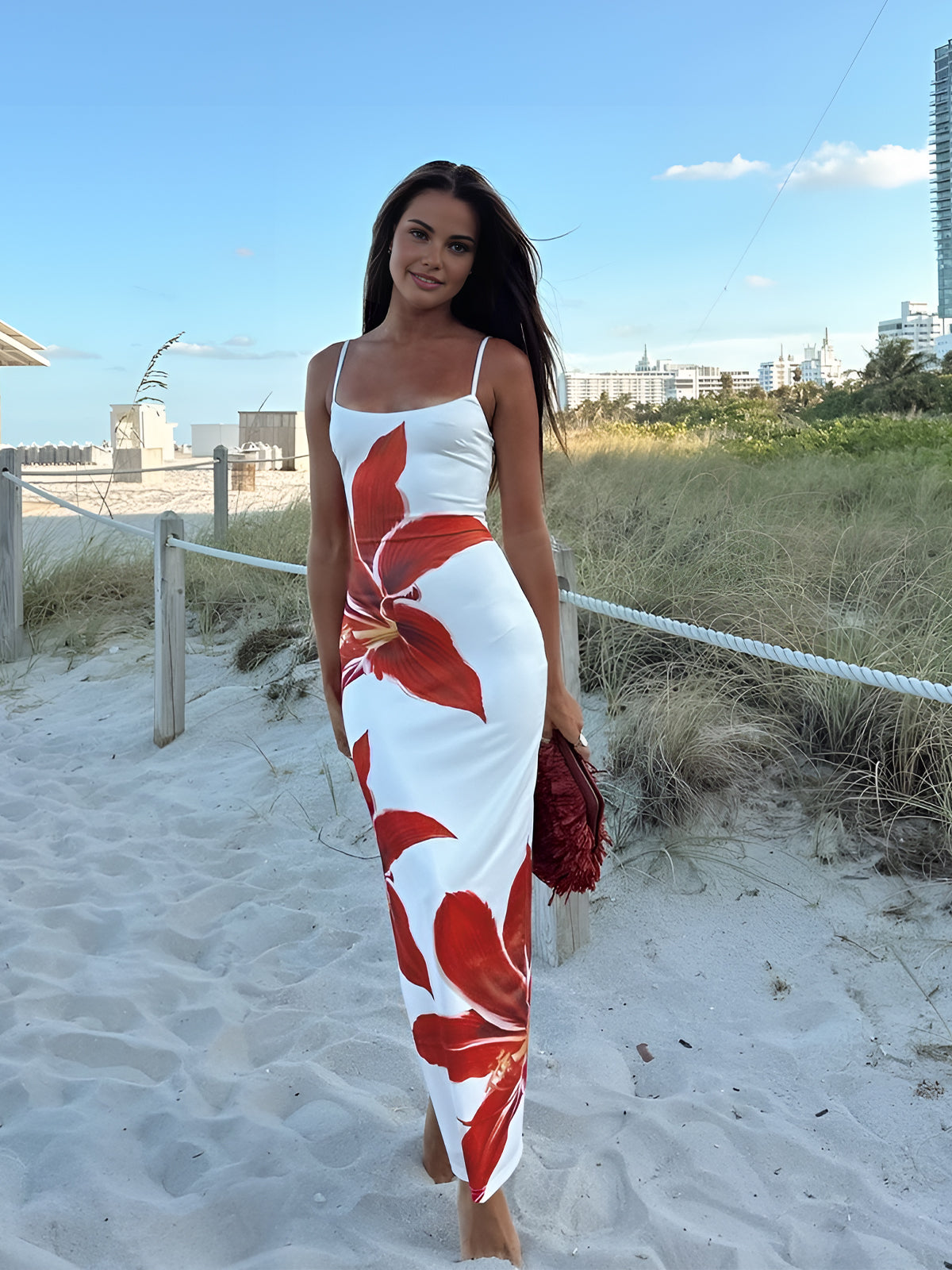 Petal Split Floral Sleeveless Long Dress