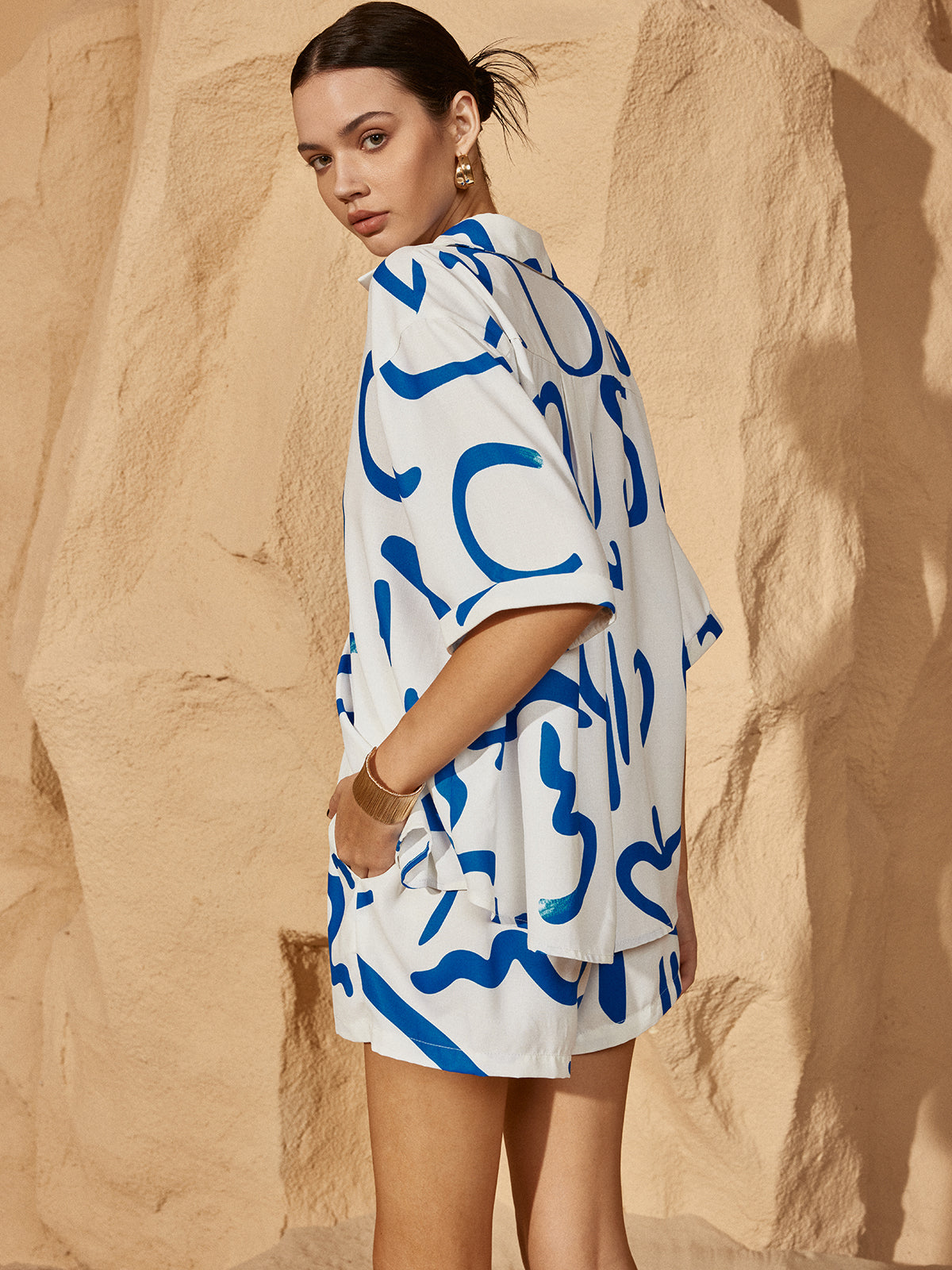 Tia Chic Print Drawstring Shift Shorts Set