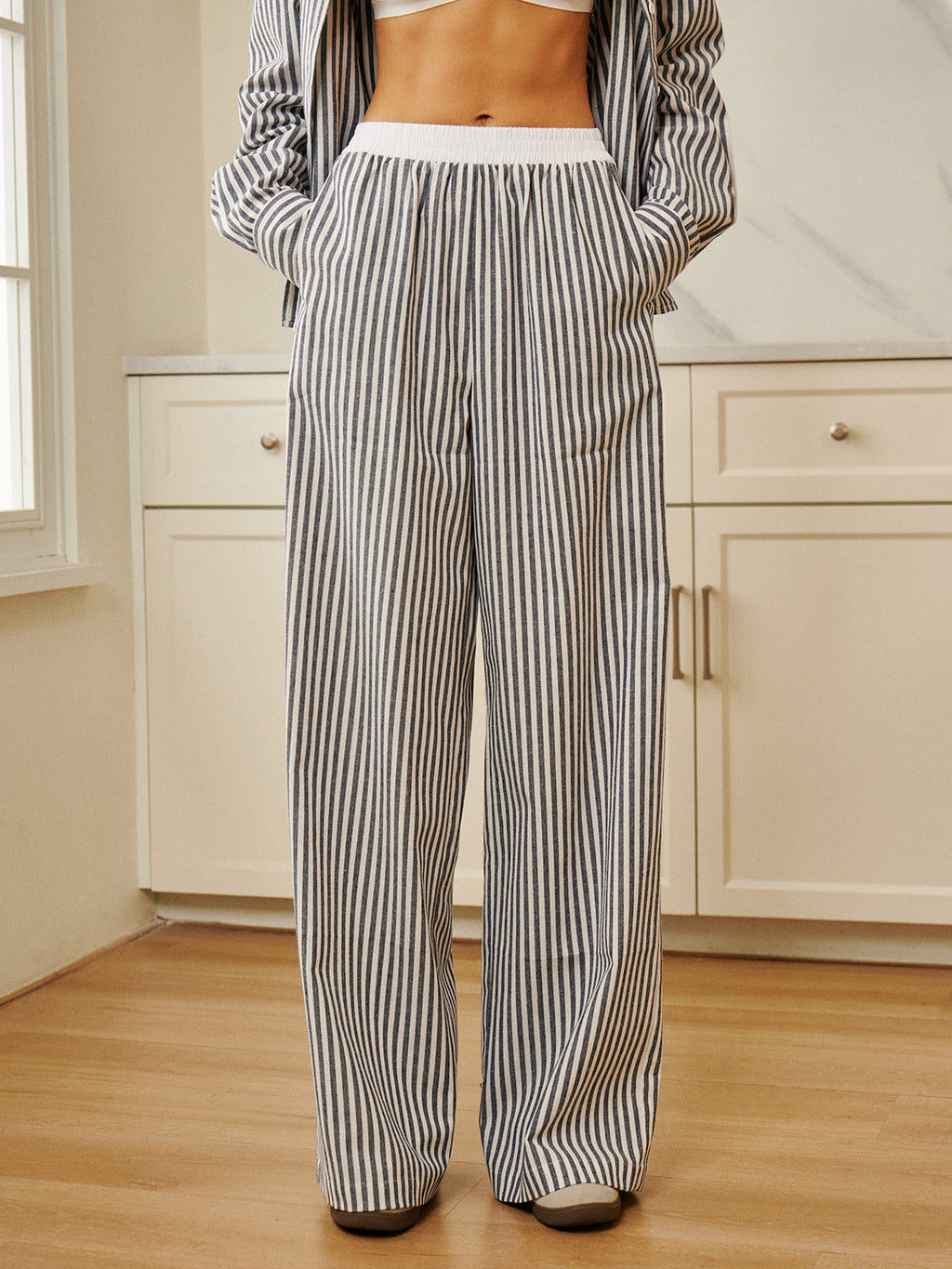 Sharp Lines Suite Contrast Binding Wide-Leg Pants