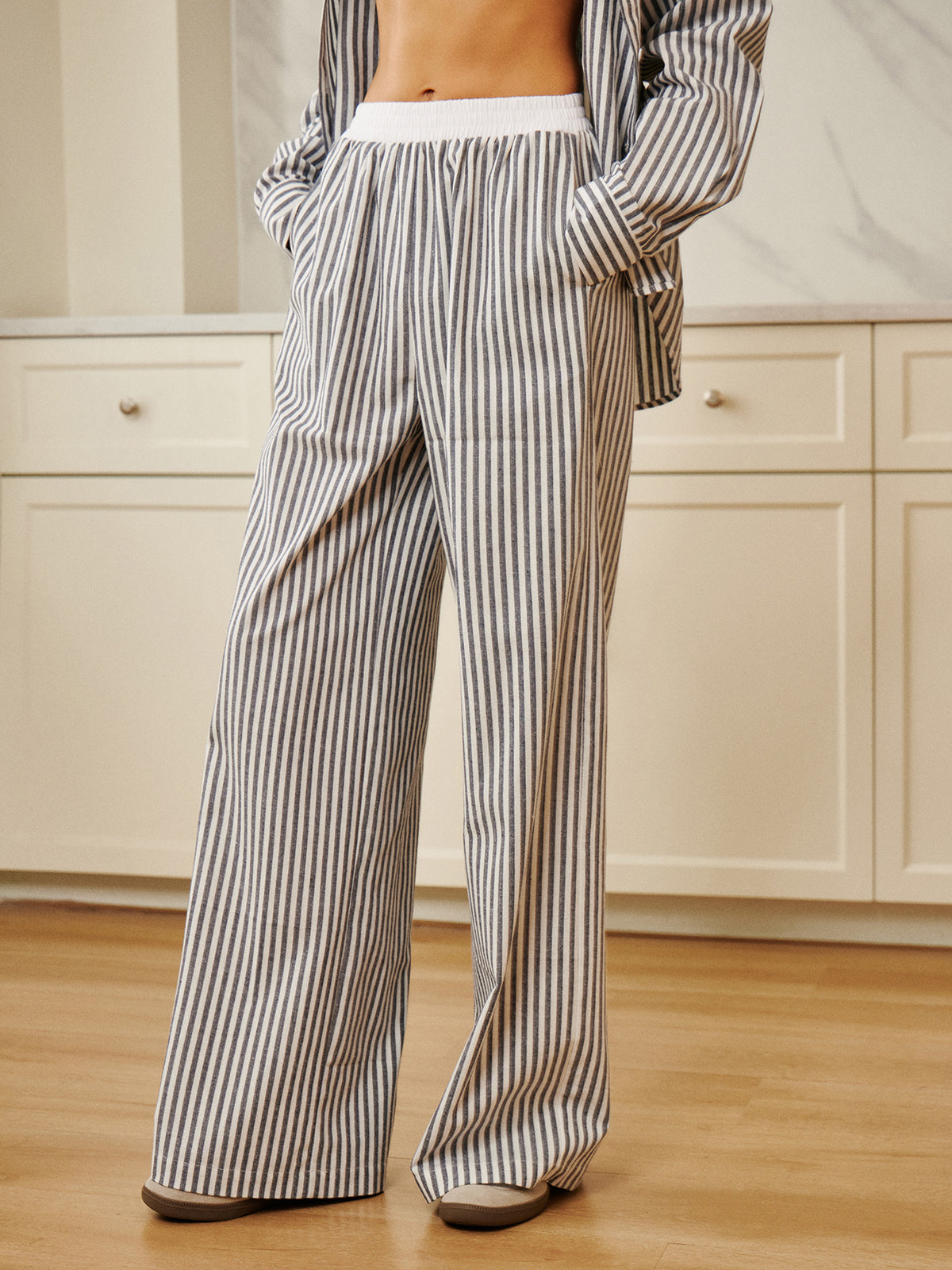 Sharp Lines Suite Contrast Binding Wide-Leg Pants