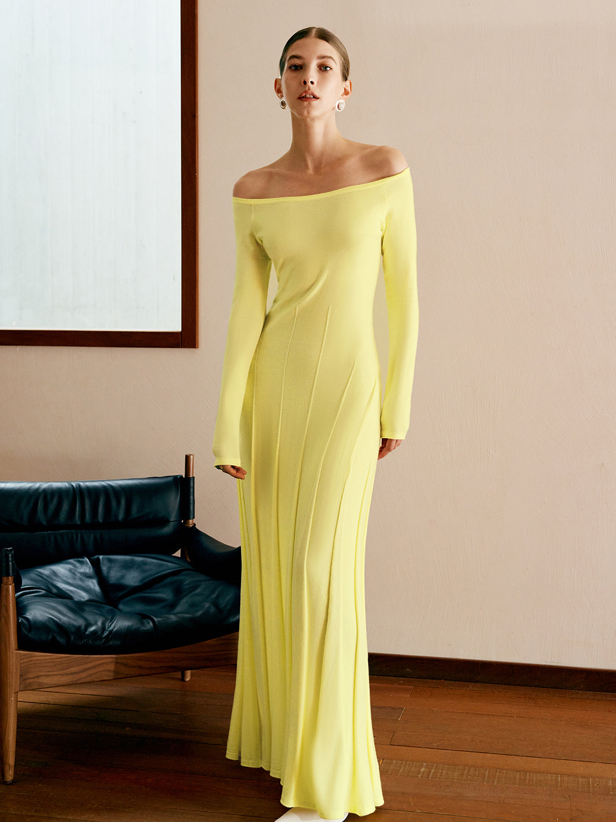 Soft Landing Off-Shoulder Pleated Sweater Dress