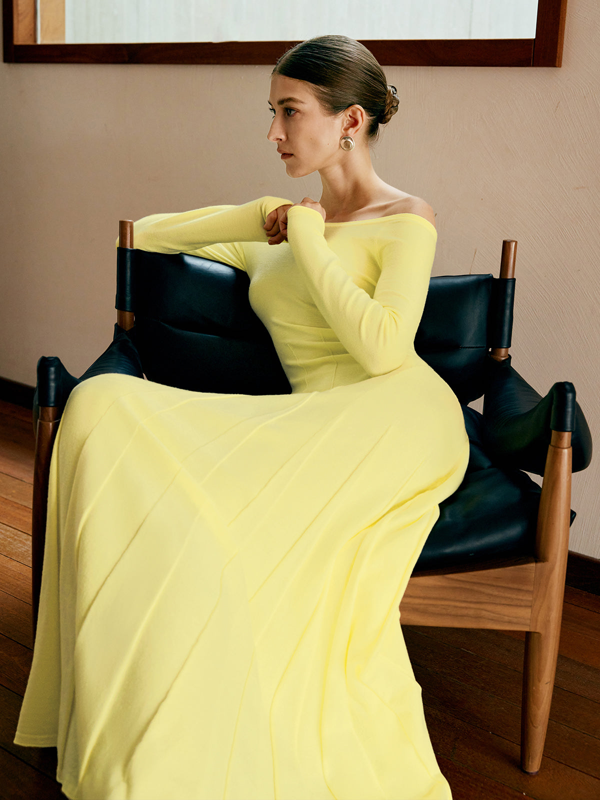 Soft Landing Off-Shoulder Pleated Sweater Dress