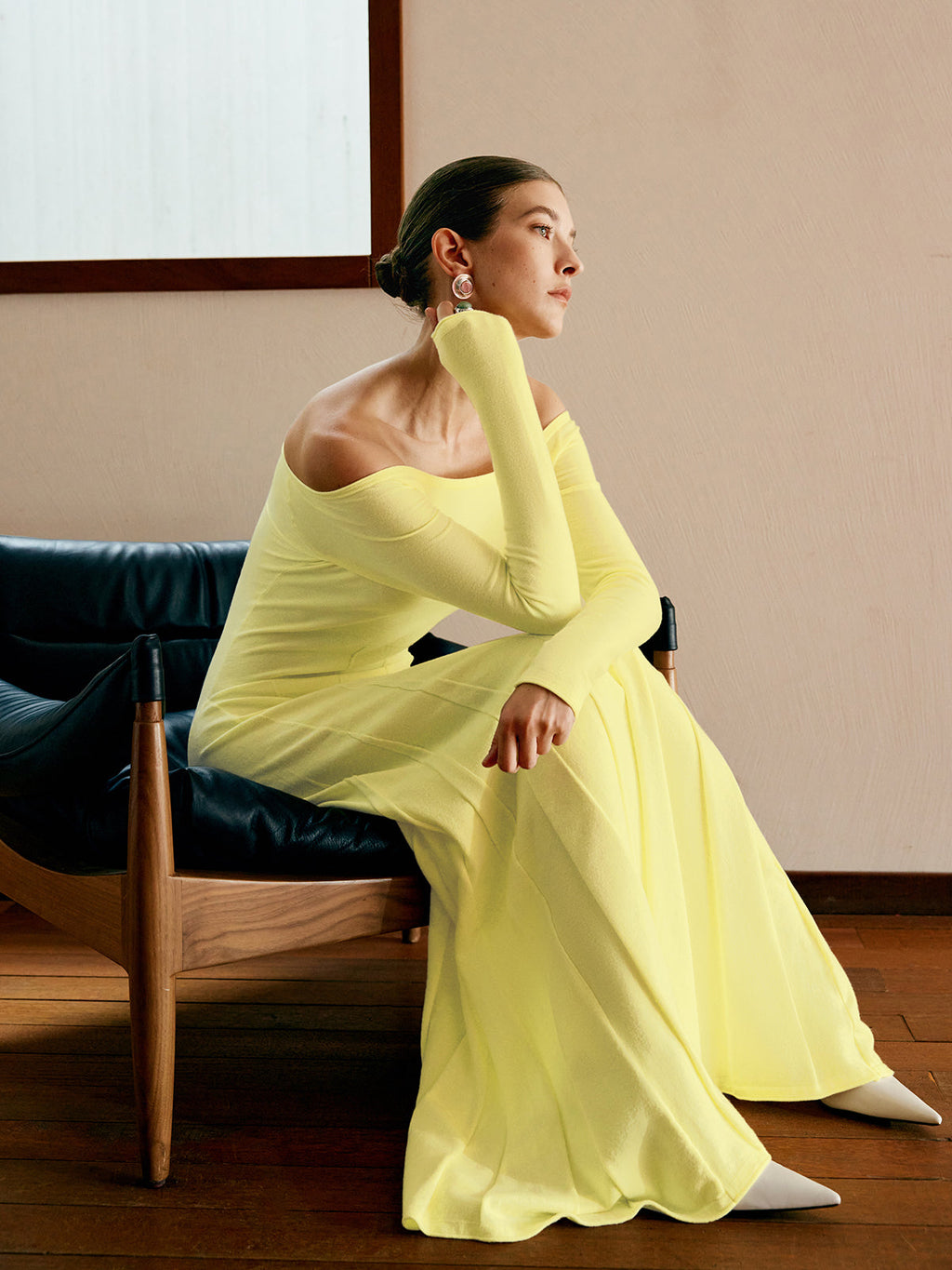 Soft Landing Off-Shoulder Pleated Sweater Dress