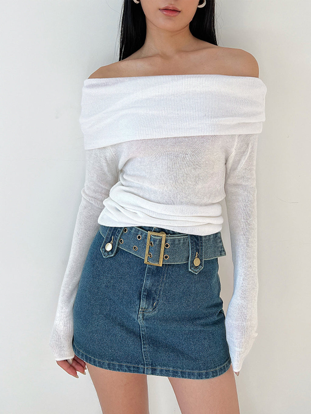 Draped Off-Shoulder Overfold Shirt