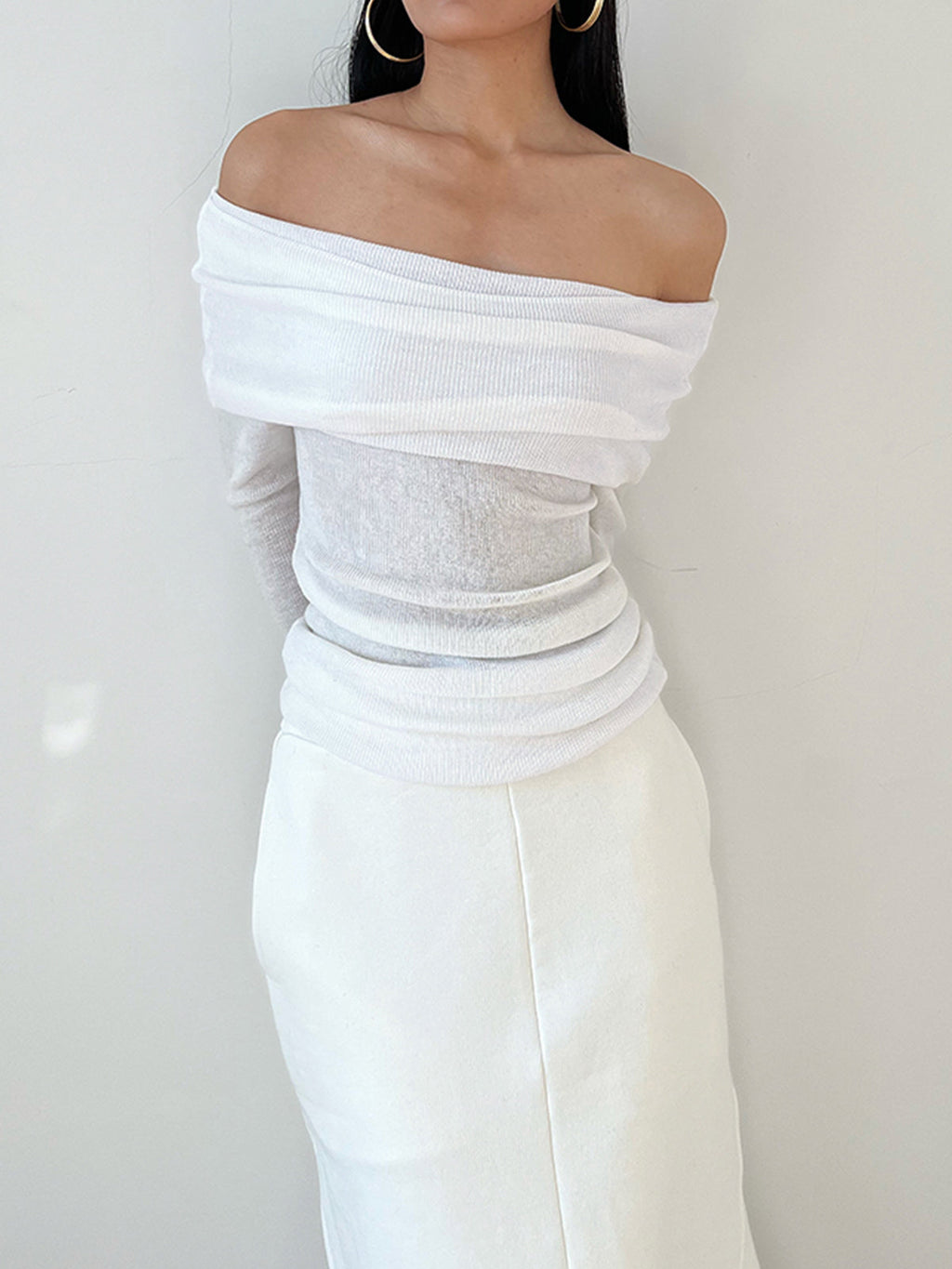 Draped Off-Shoulder Overfold Shirt