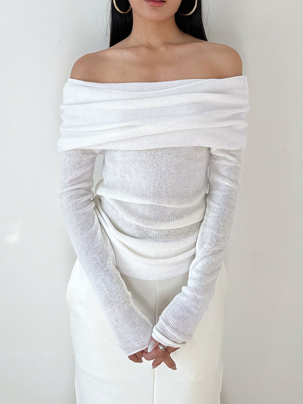 Draped Off-Shoulder Overfold Shirt