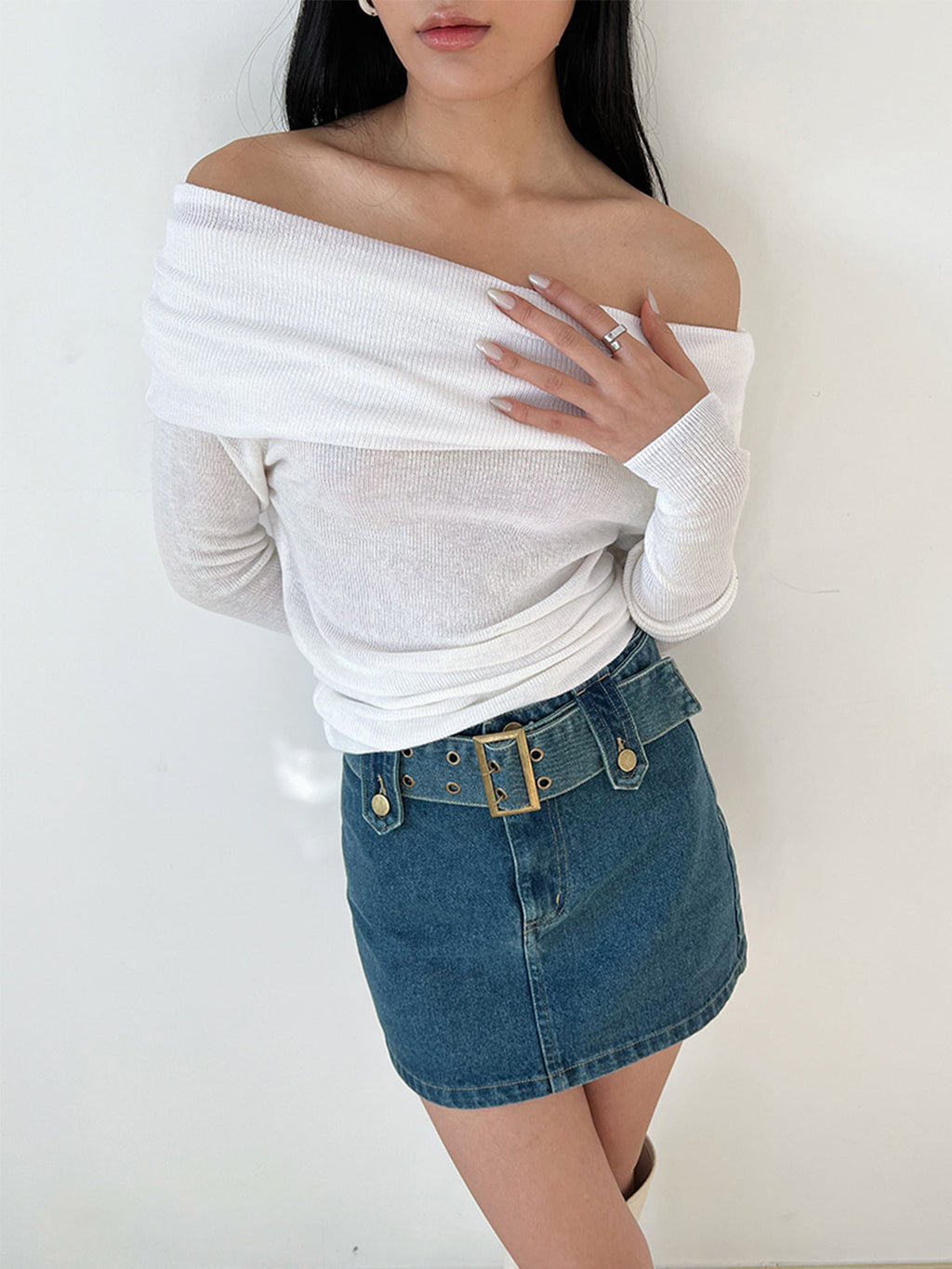 Draped Off-Shoulder Overfold Shirt