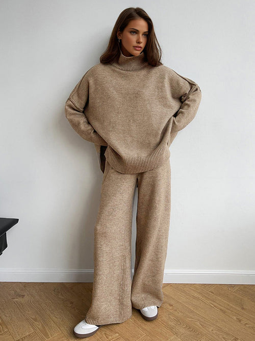 Ariana Turtleneck Plain Knit Pants Set
