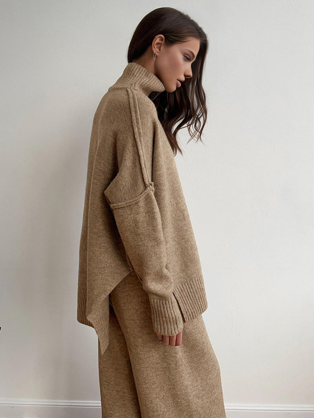 Ariana Turtleneck Plain Knit Pants Set