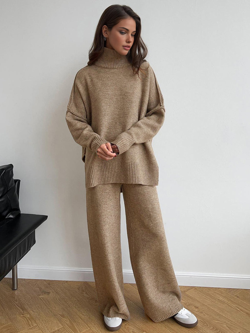 Ariana Turtleneck Plain Knit Pants Set