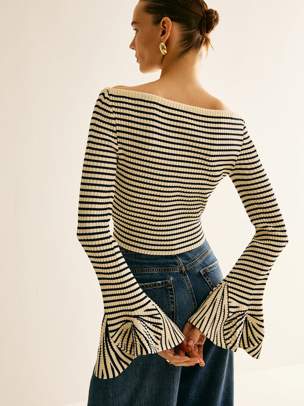 Magic City Striped Ruffle-Sleeve Knit Top