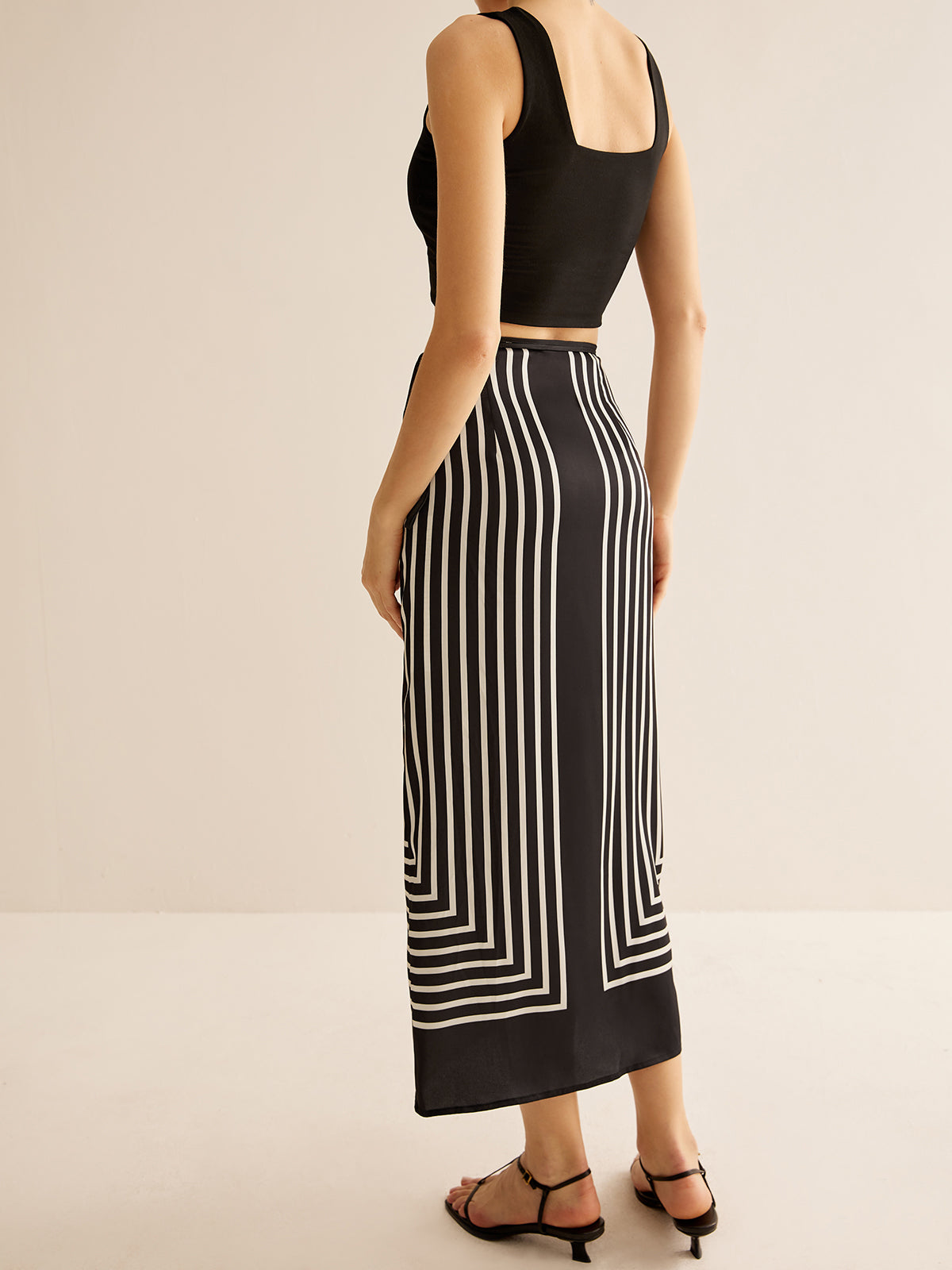 Pinstripe Satin Geometric Wrap Tie Skirt