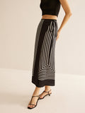Pinstripe Satin Geometric Wrap Tie Skirt