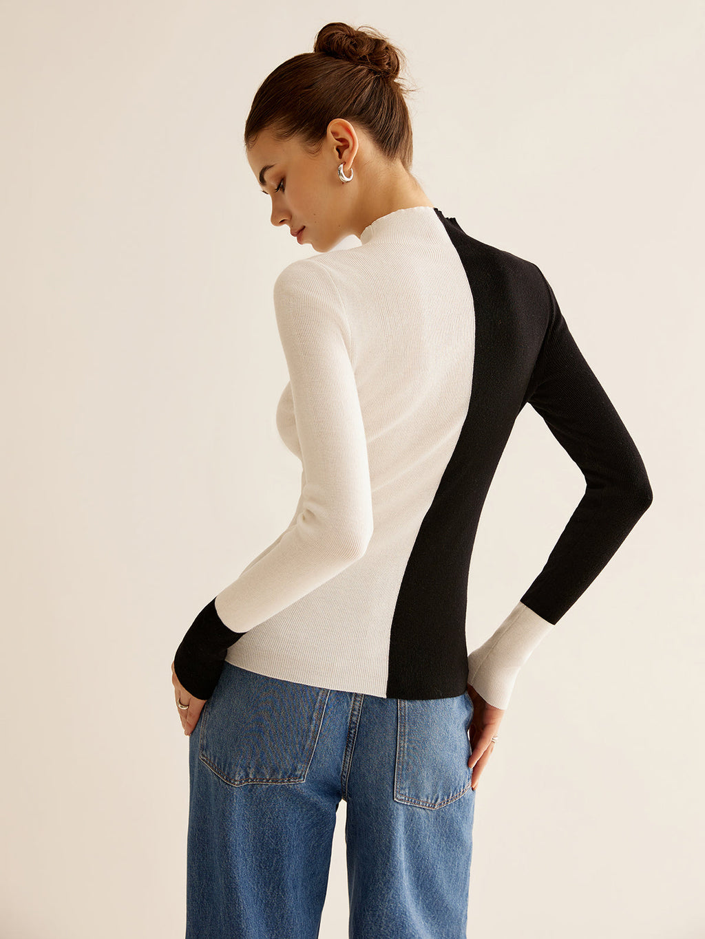 Two-Tone Wool-Blend Skinny Knit Top