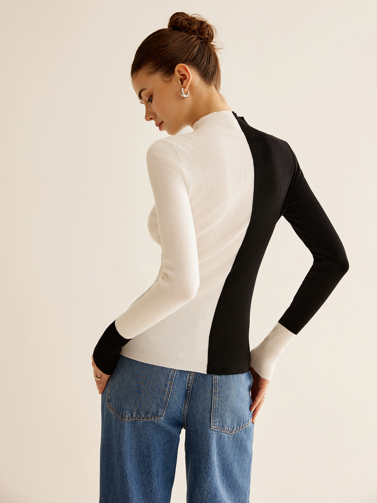 Two-Tone Wool-Blend Skinny Knit Top