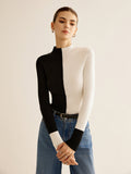 Two-Tone Wool-Blend Skinny Knit Top