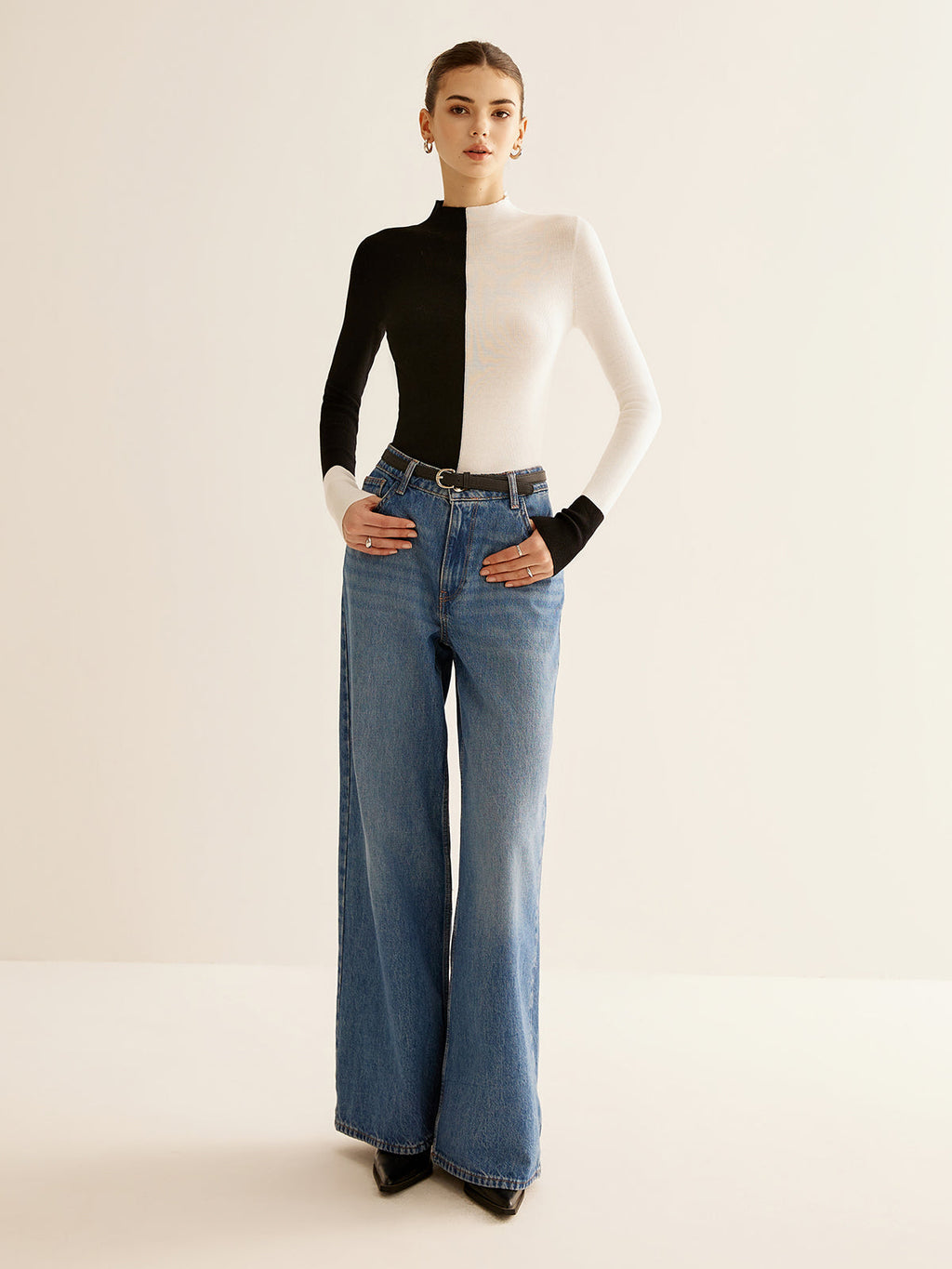 Two-Tone Wool-Blend Skinny Knit Top