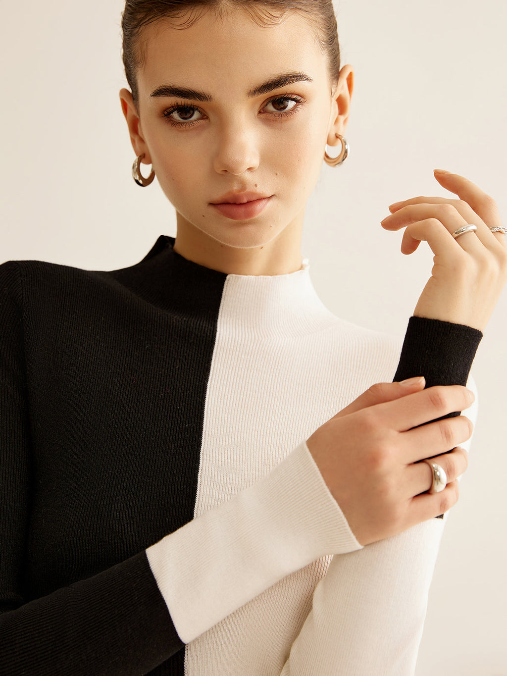 Two-Tone Wool-Blend Skinny Knit Top
