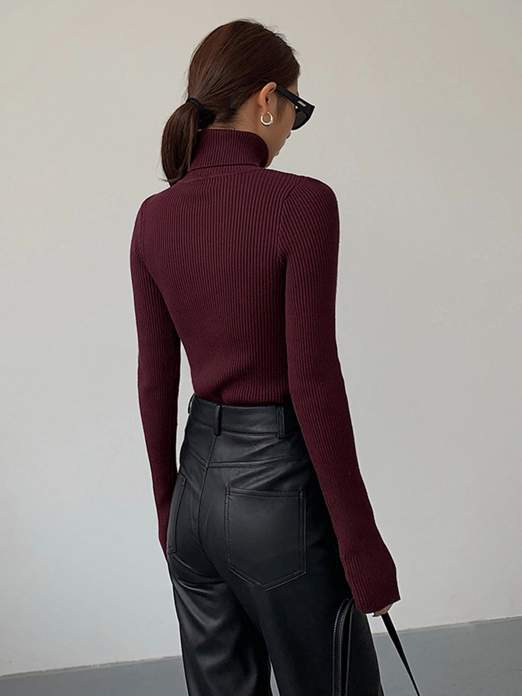 Sleek Fit Turtleneck Slim Knit Top