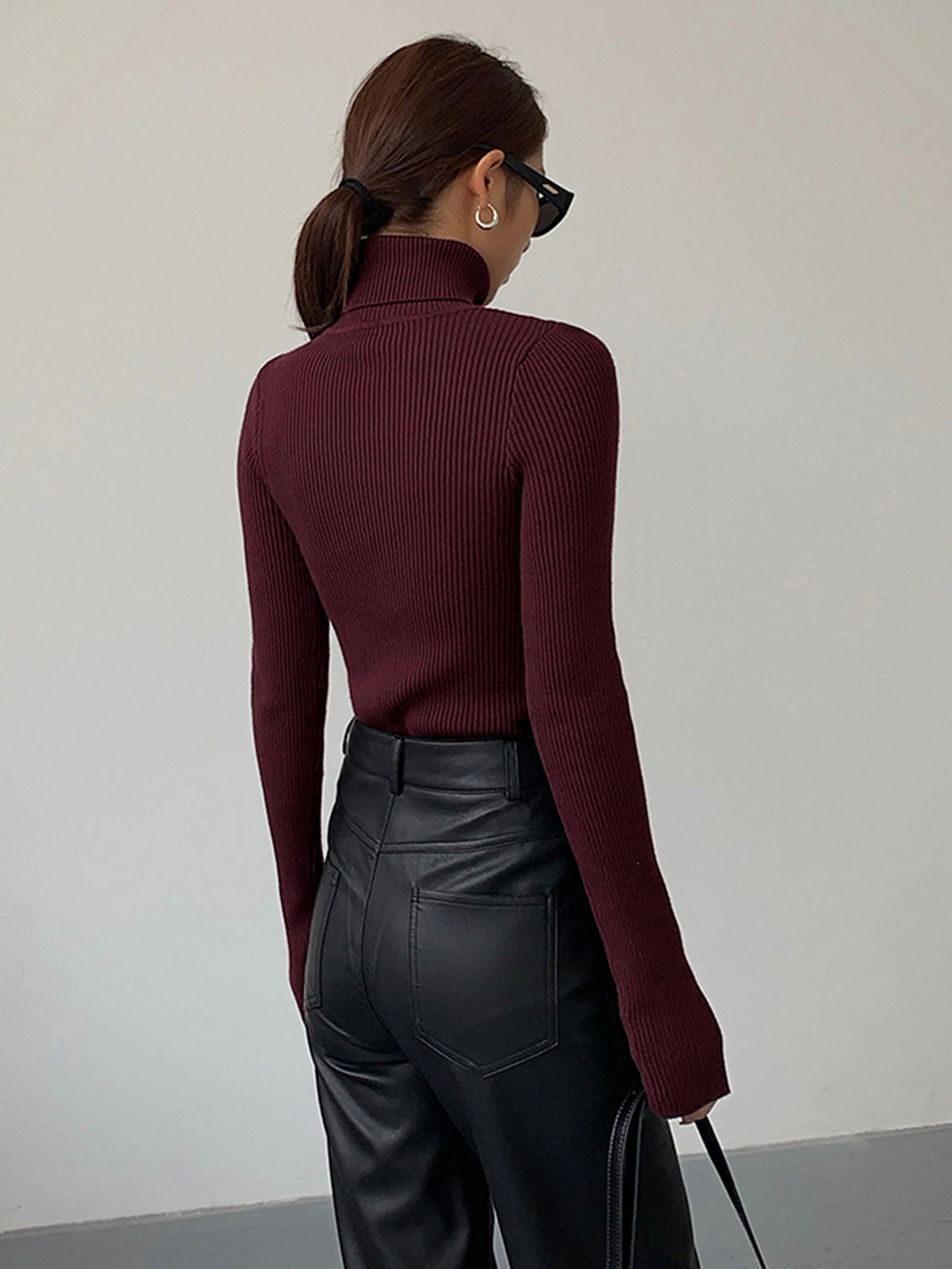 Sleek Fit Turtleneck Slim Knit Top