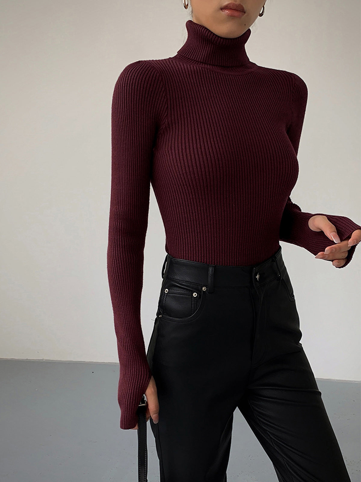 Sleek Fit Turtleneck Slim Knit Top