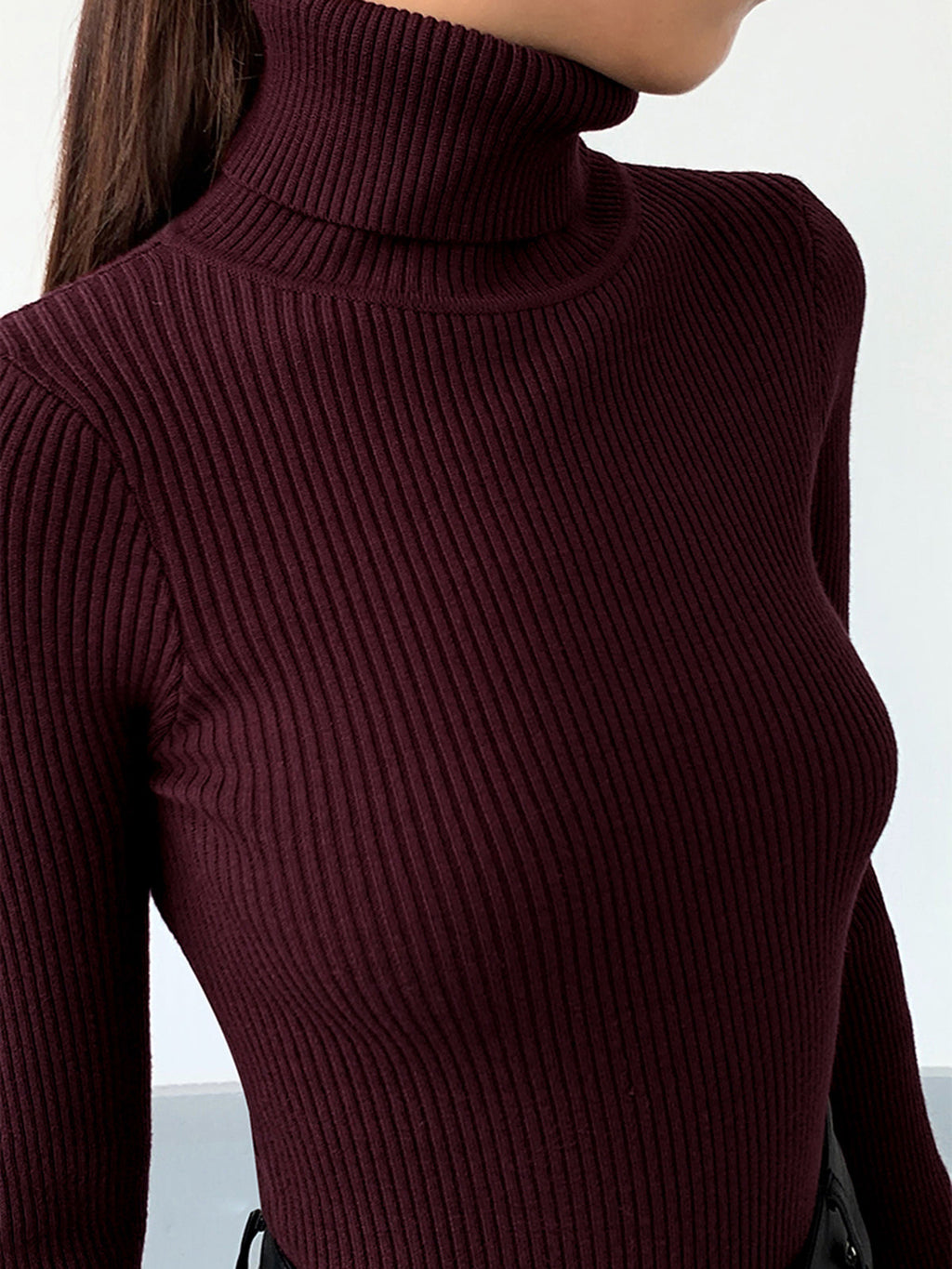 Sleek Fit Turtleneck Slim Knit Top