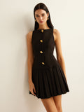Gilded Pleat Metal-Button Tank Dress
