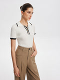 Girls Edge Contrast Trim Metal Button Knit Top