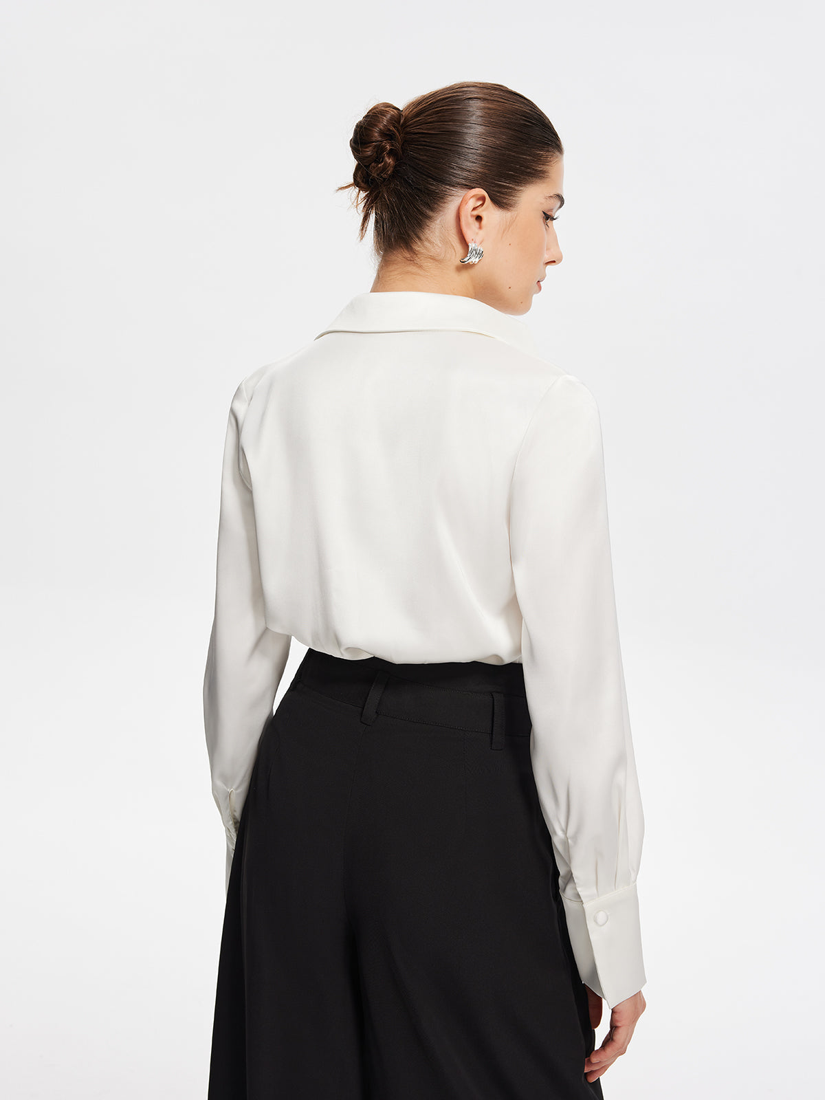 Soft Touch V-Neck Pleated Long Sleeve Blouse