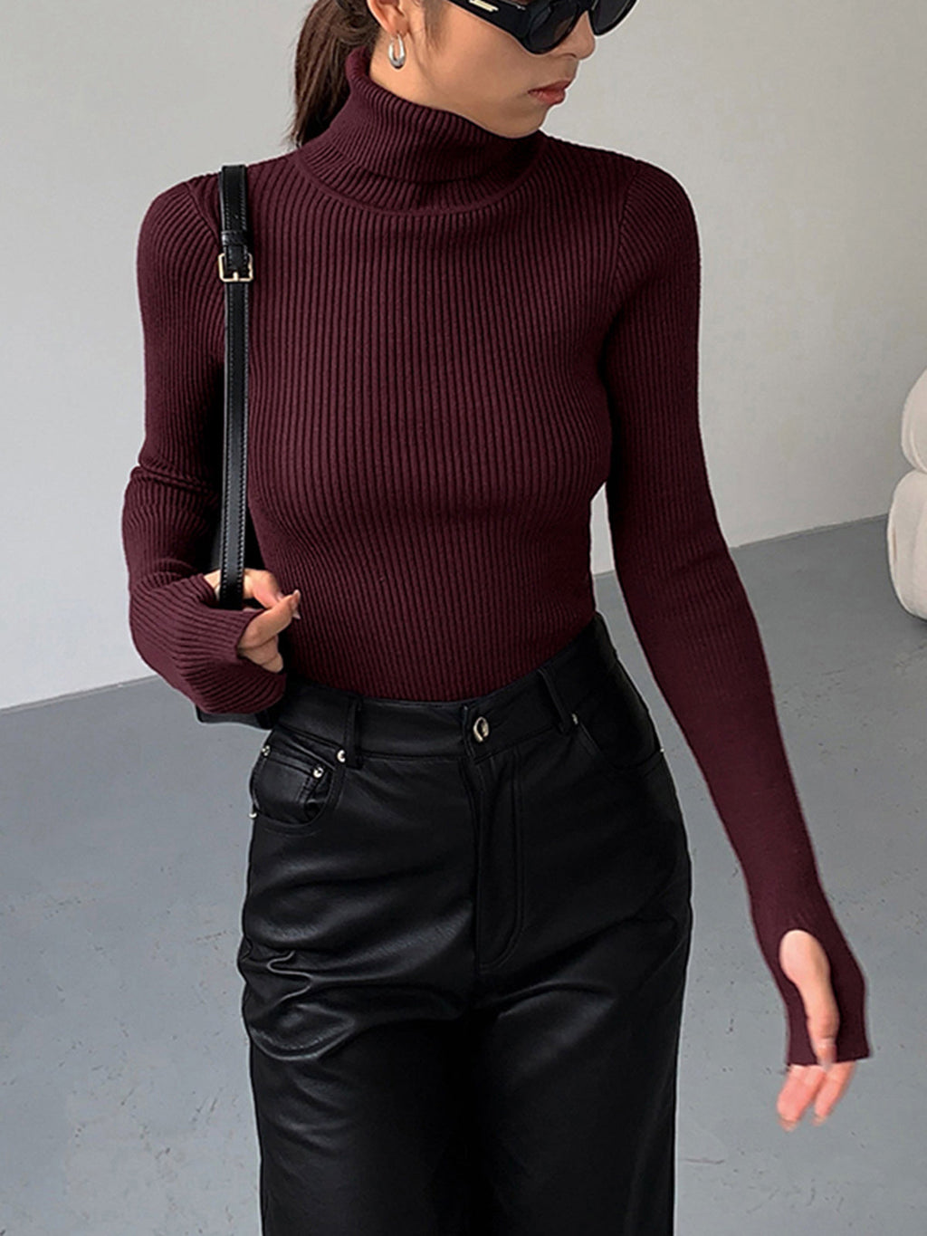 Sleek Fit Turtleneck Slim Knit Top