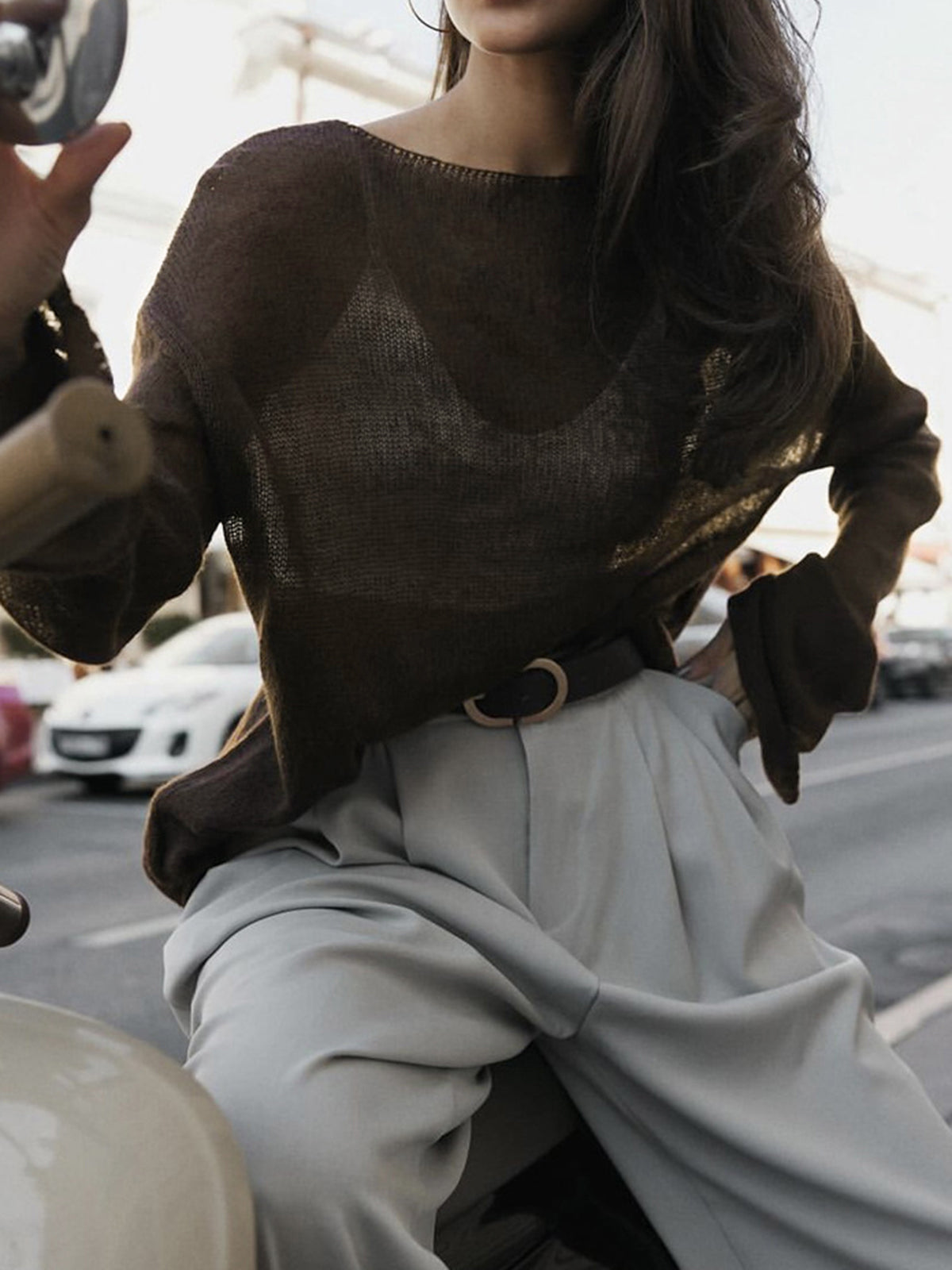 Park Ave Hollow Draped Snug Knit Top