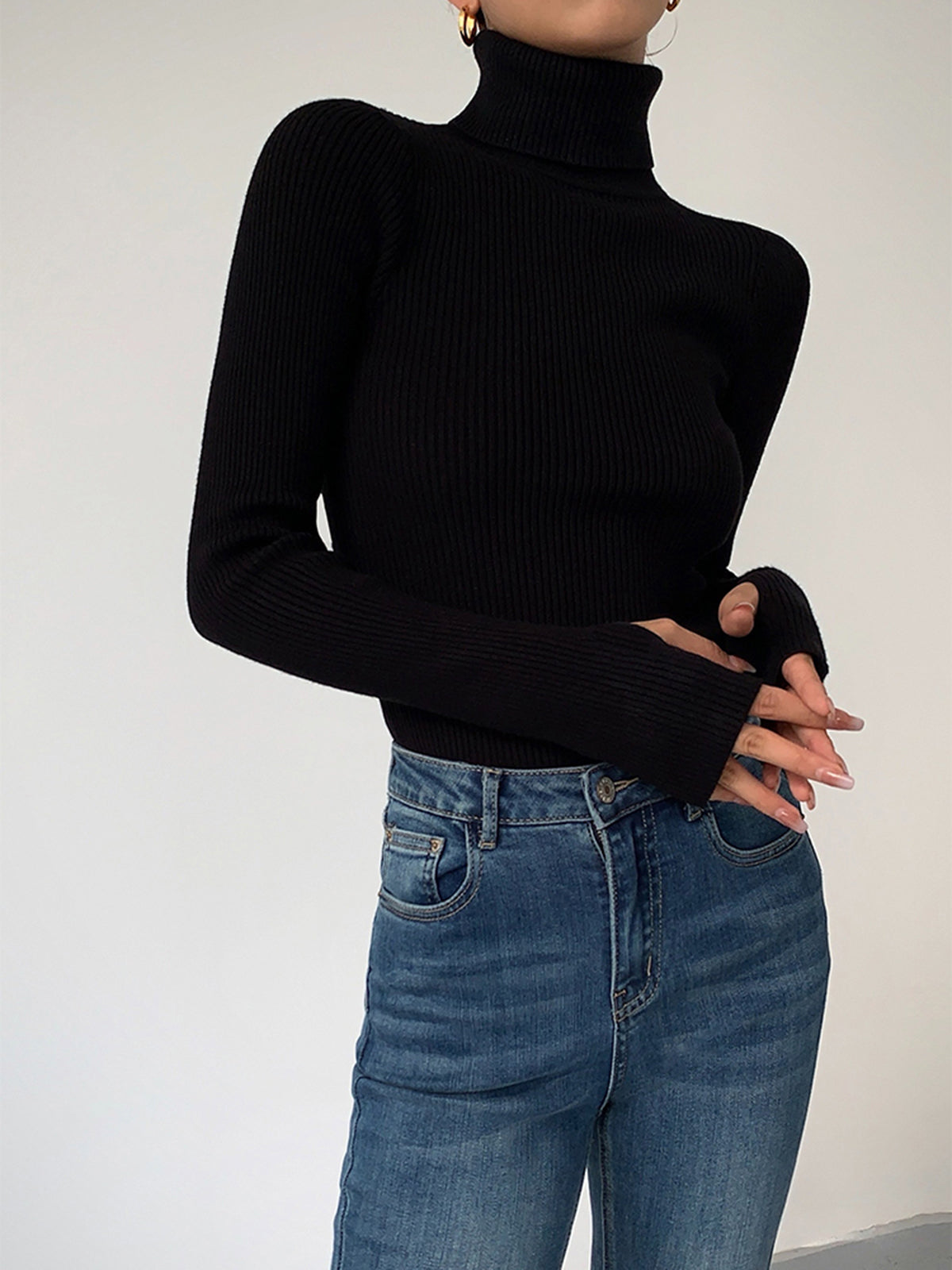 Sleek Fit Turtleneck Slim Knit Top