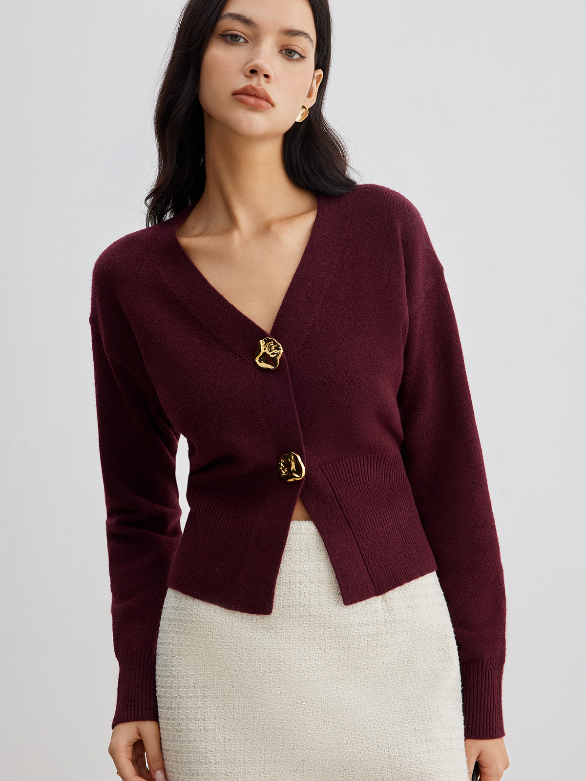 Gilded Touch Metal Button Short Cardigan