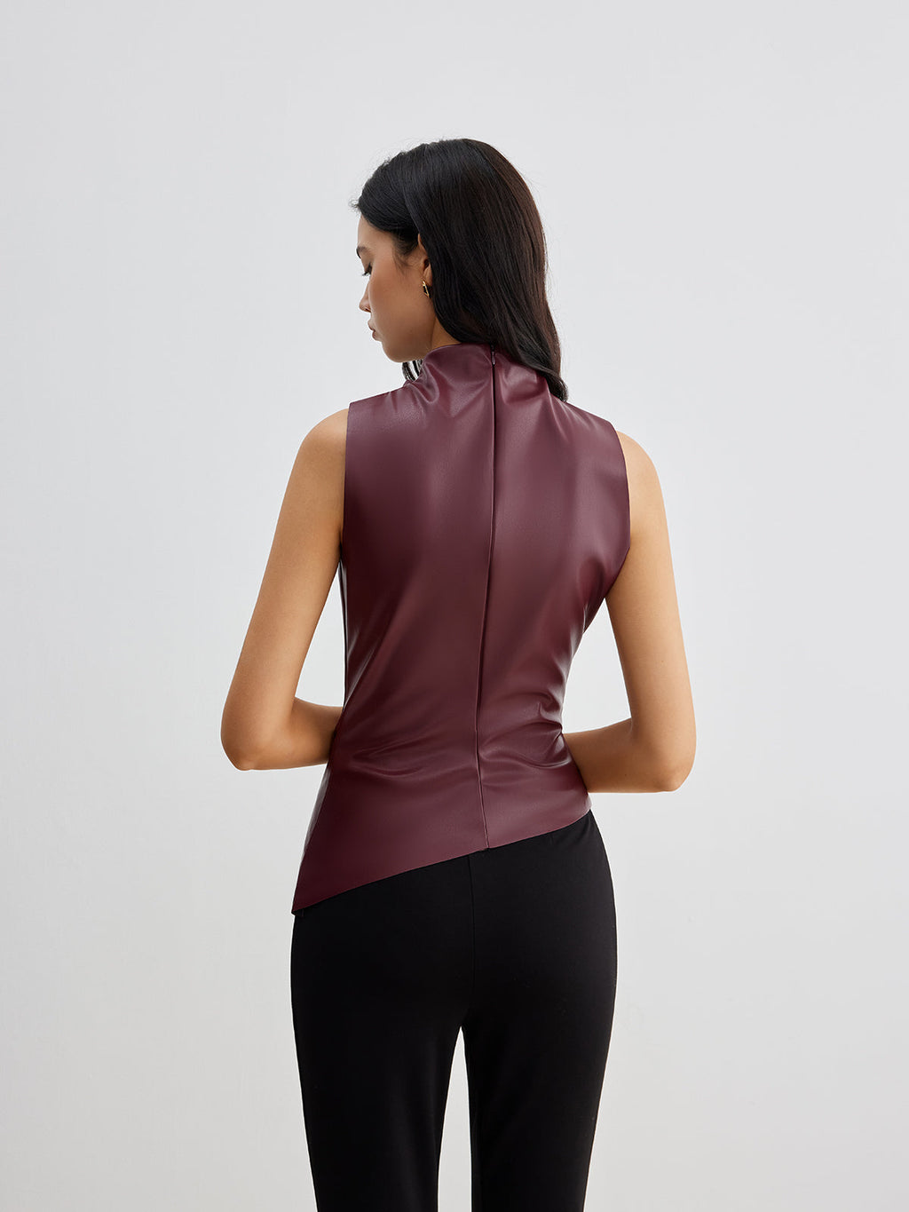 Sleek & Cinched Mock Neck Faux Leather Tank Top