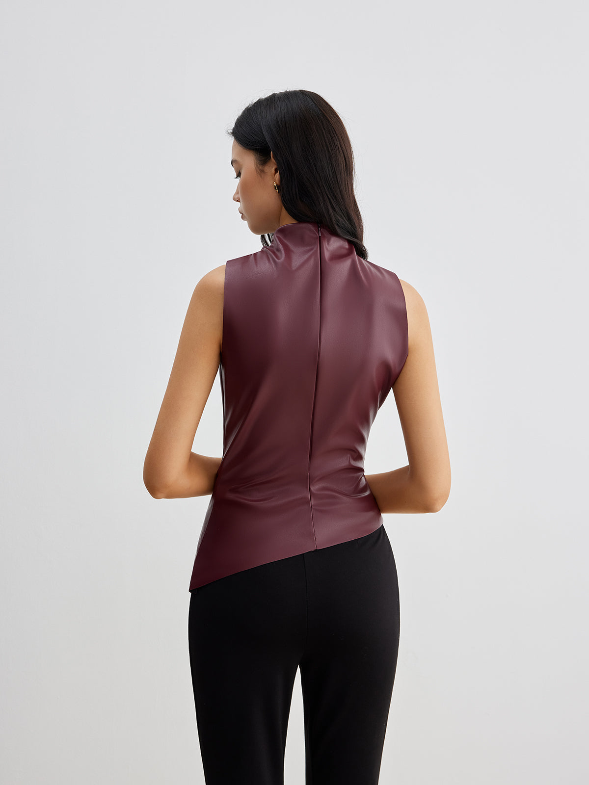 Sleek & Cinched Mock Neck Faux Leather Tank Top