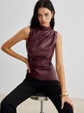 Sleek & Cinched Mock Neck Faux Leather Tank Top