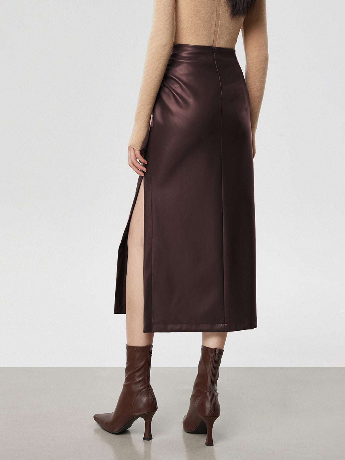 Venus Faux Leather Slit Midi Skirt