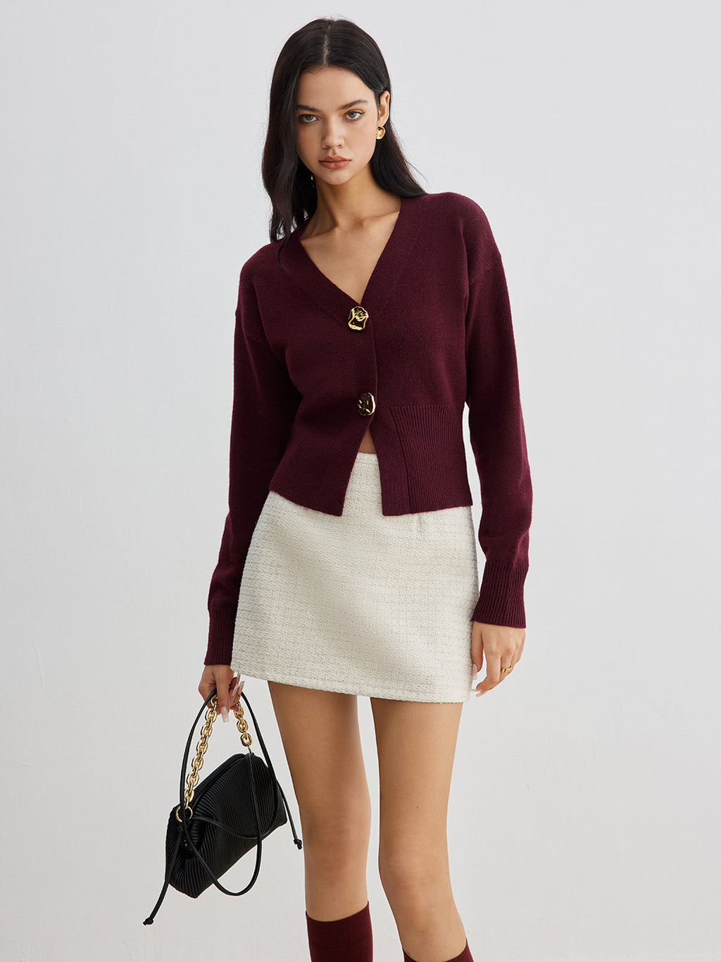 Gilded Touch Metal Button Short Cardigan