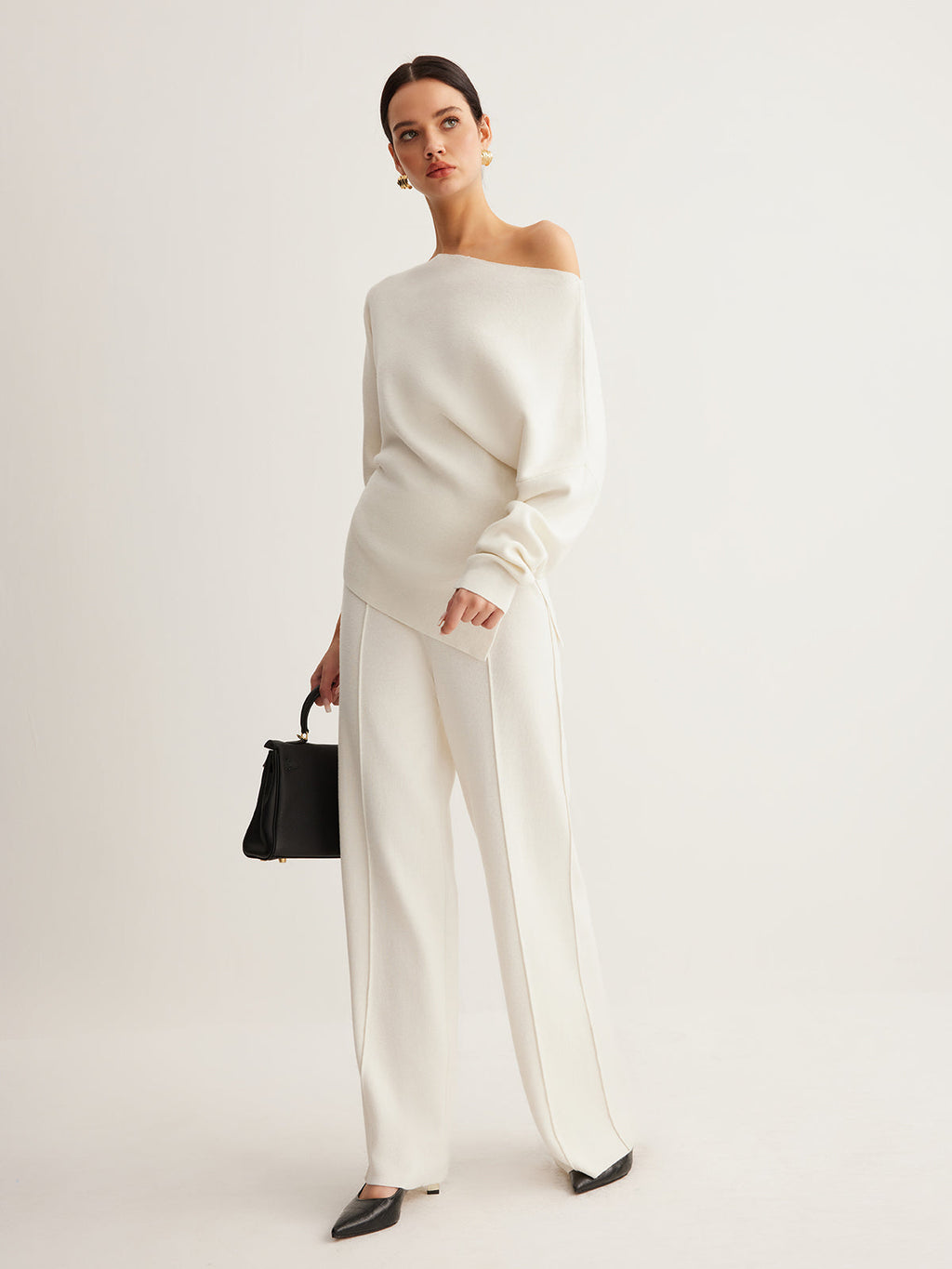 Draped Wool-Blend Neck Knit Top