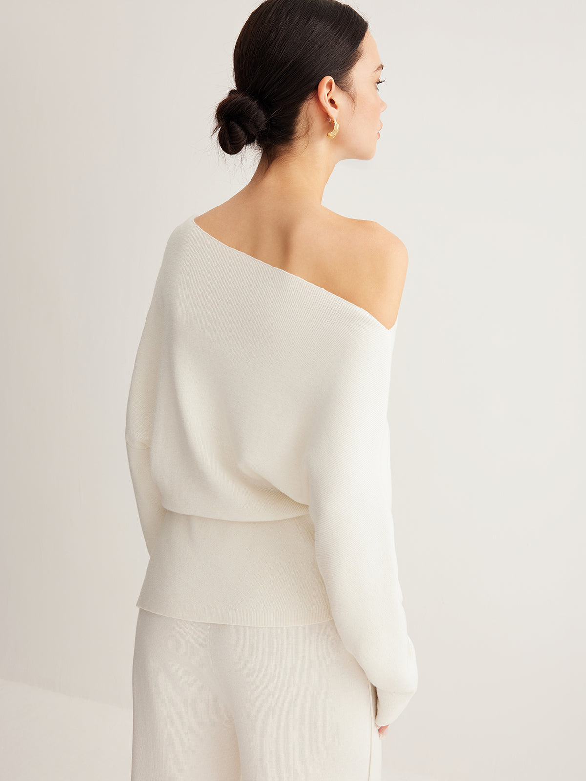 Draped Wool-Blend Neck Knit Top