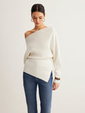 Draped Wool-Blend Neck Knit Top