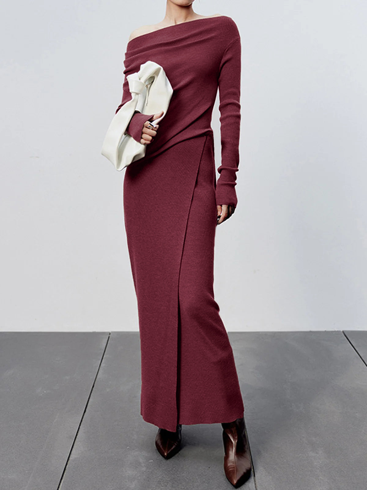 Caramel Drip Slit Maxi Knit Skirt