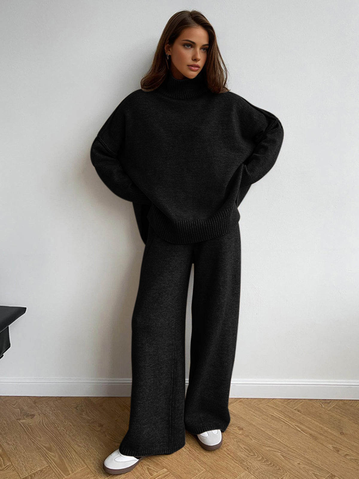 Ariana Turtleneck Plain Knit Pants Set