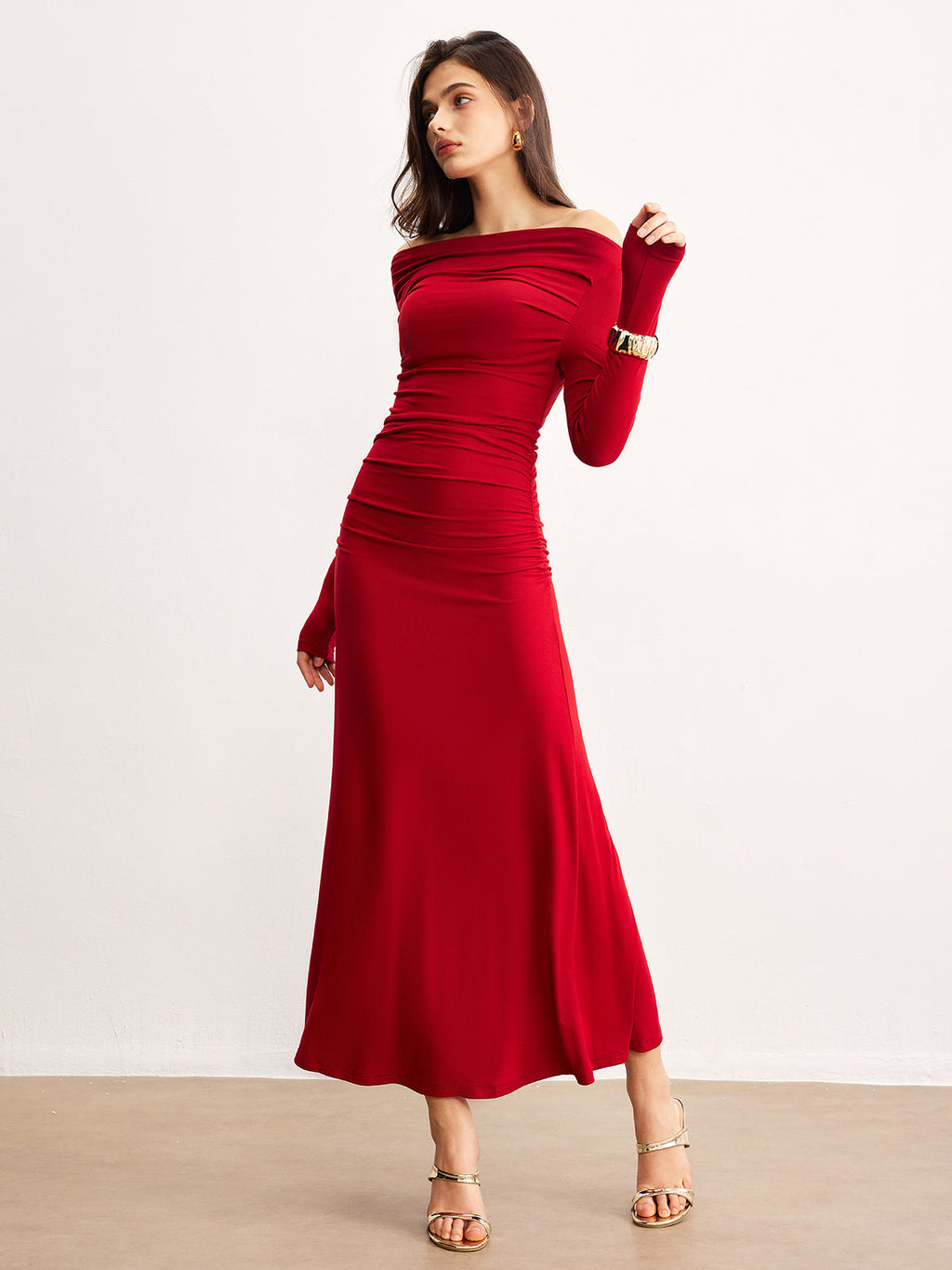 Soft Ruffle Off-Shoulder Knit Dress