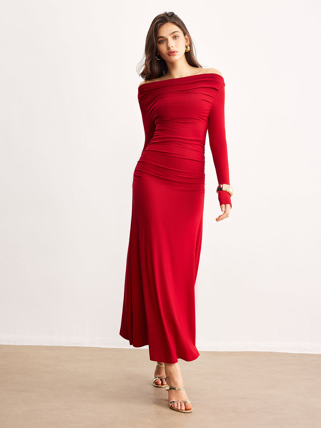 Soft Ruffle Off-Shoulder Knit Dress