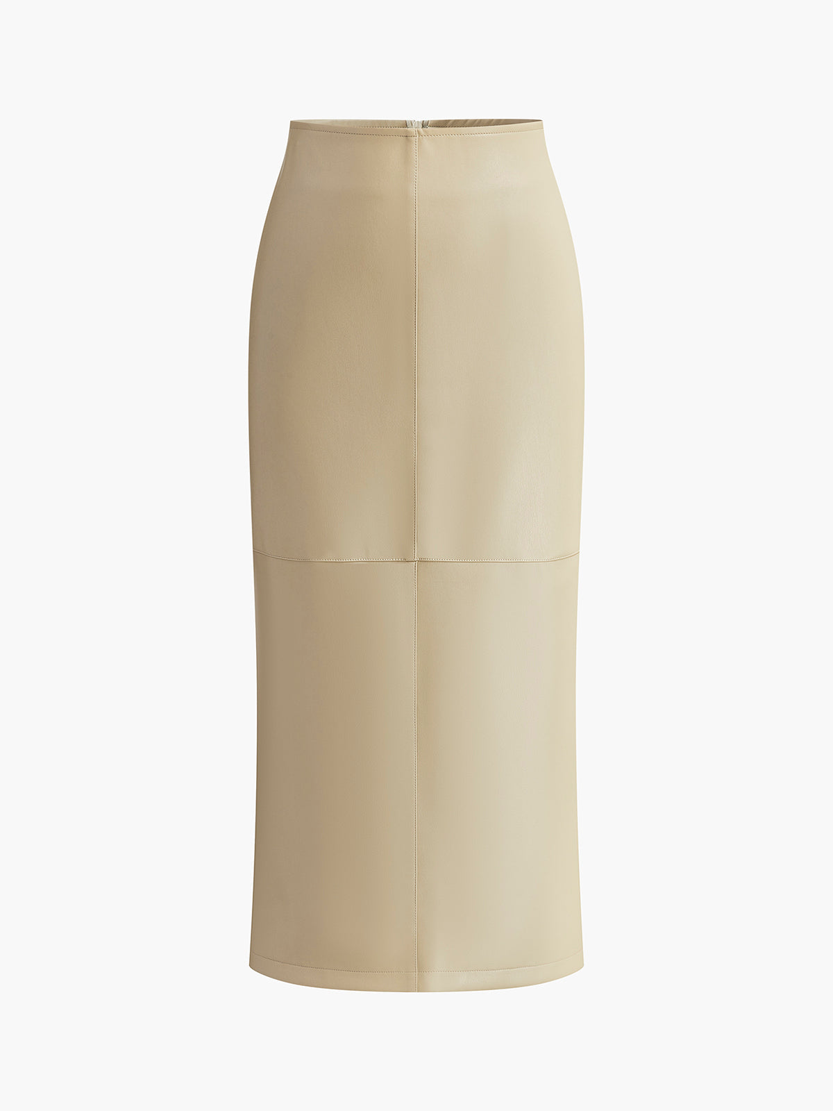 Slick Seam Faux Leather Piping Slit Midi Skirt