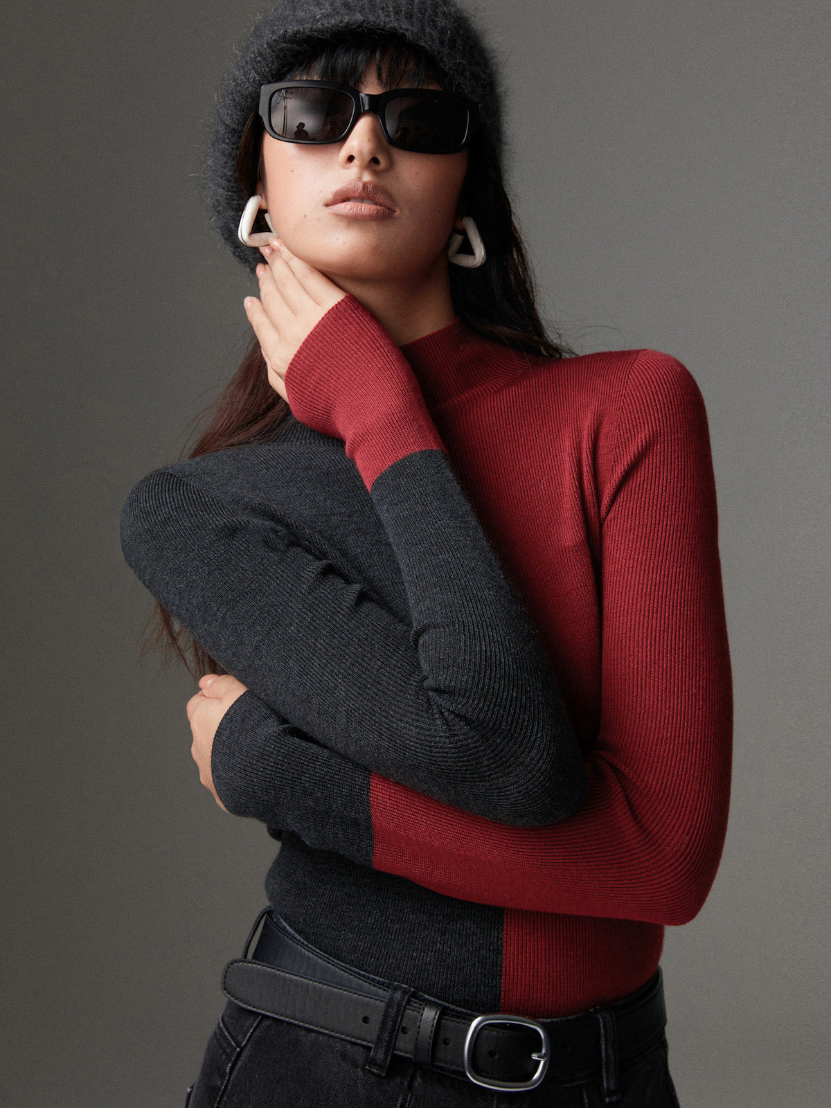 Two-Tone Wool-Blend Skinny Knit Top