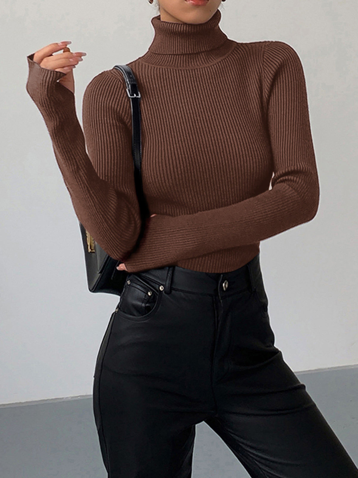 Sleek Fit Turtleneck Slim Knit Top