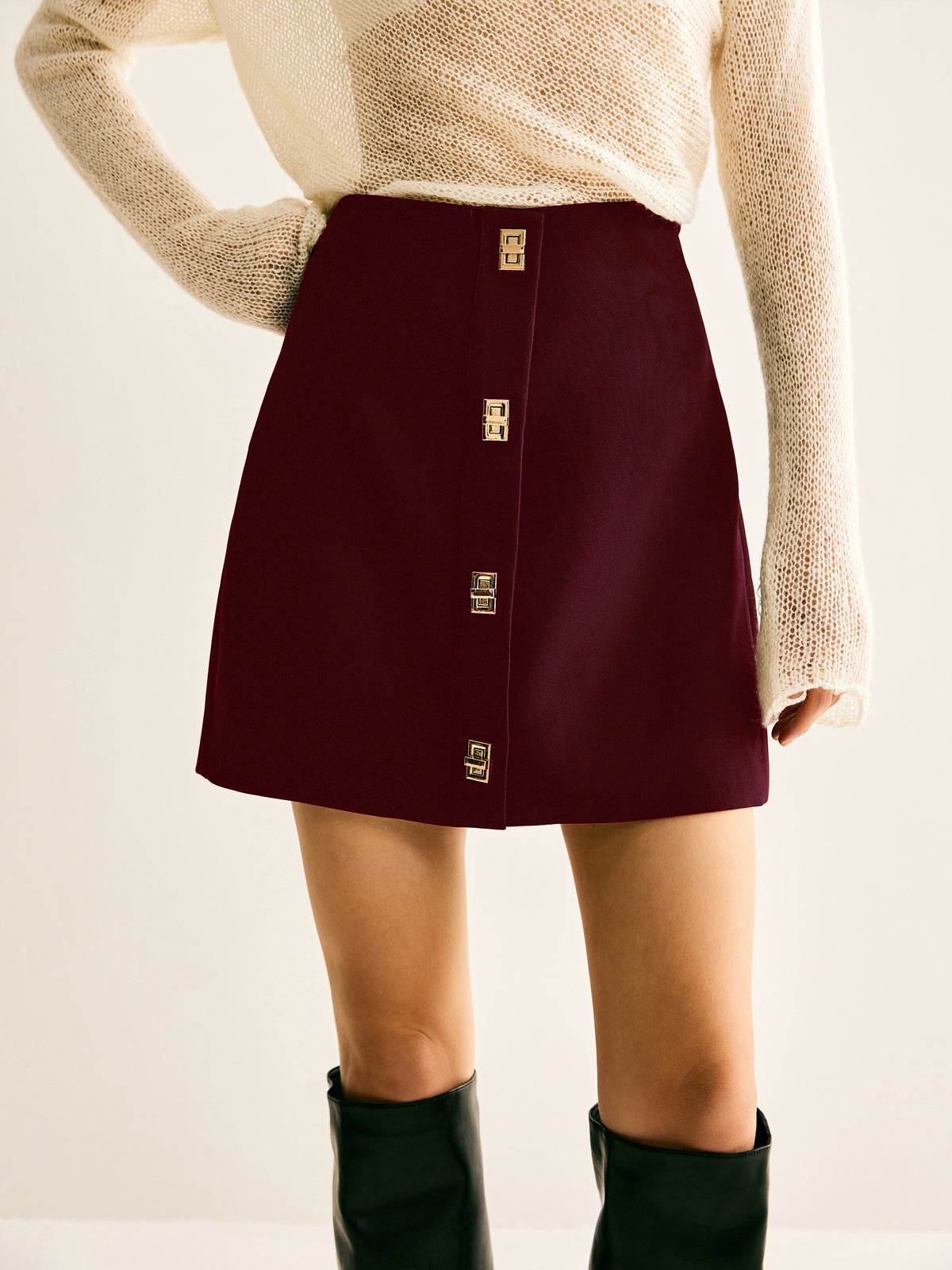 Her Edge Metal-Decor Stylish Zipper Mini Skirt