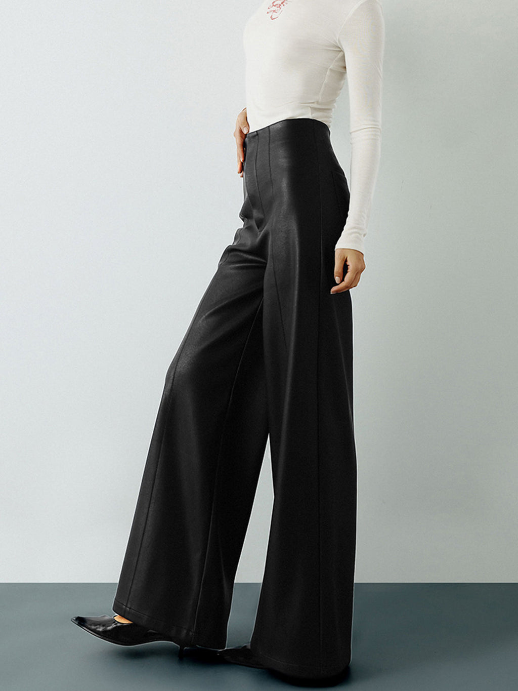 Power Move Faux Leather High-Waist Wide-Leg Pants